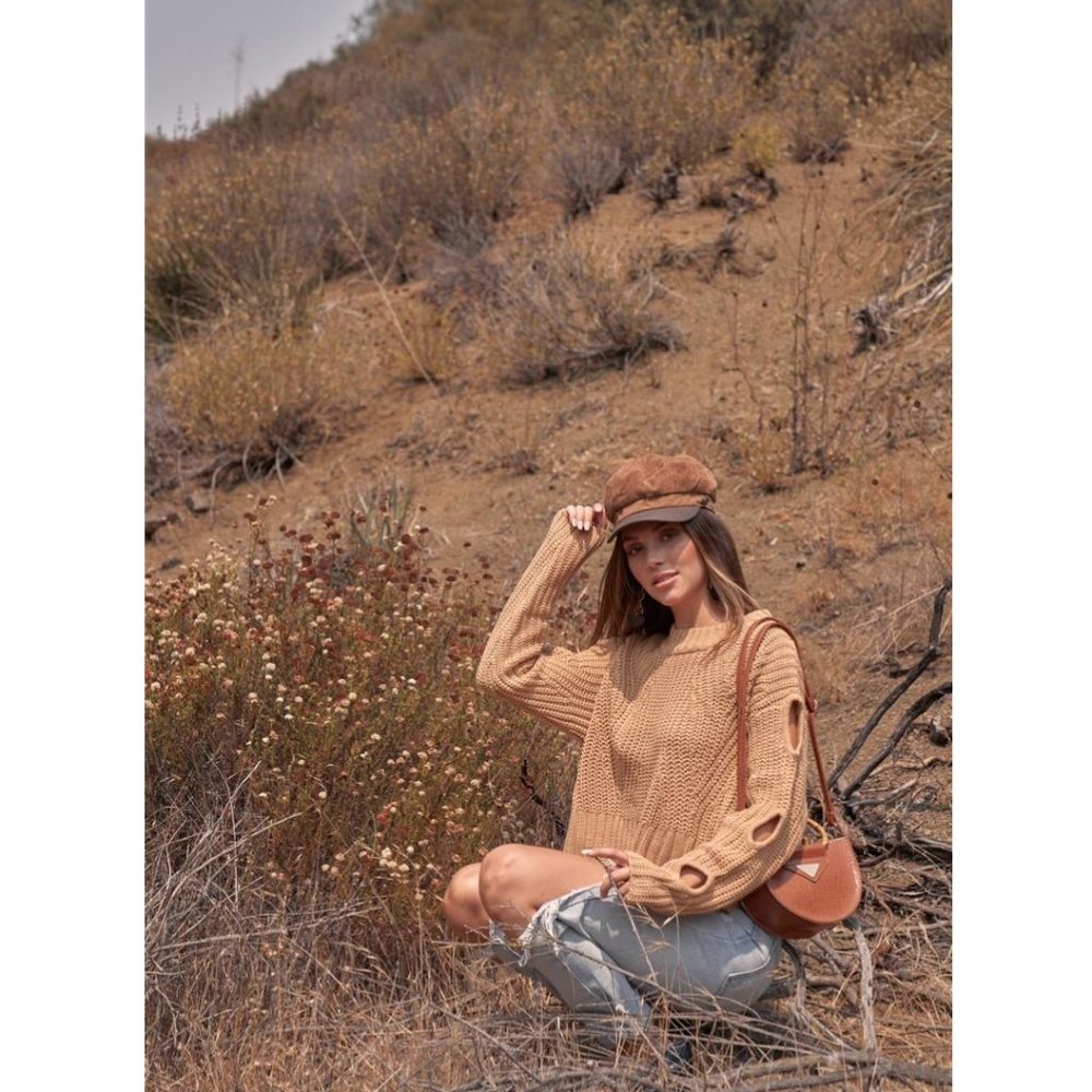 Caramel Sweater with peek-a-boo Sleeve Detail NWT - Picture 2 of 3